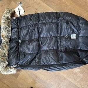 Black Puffer stroller jacket with Faux Fur Lined Hood